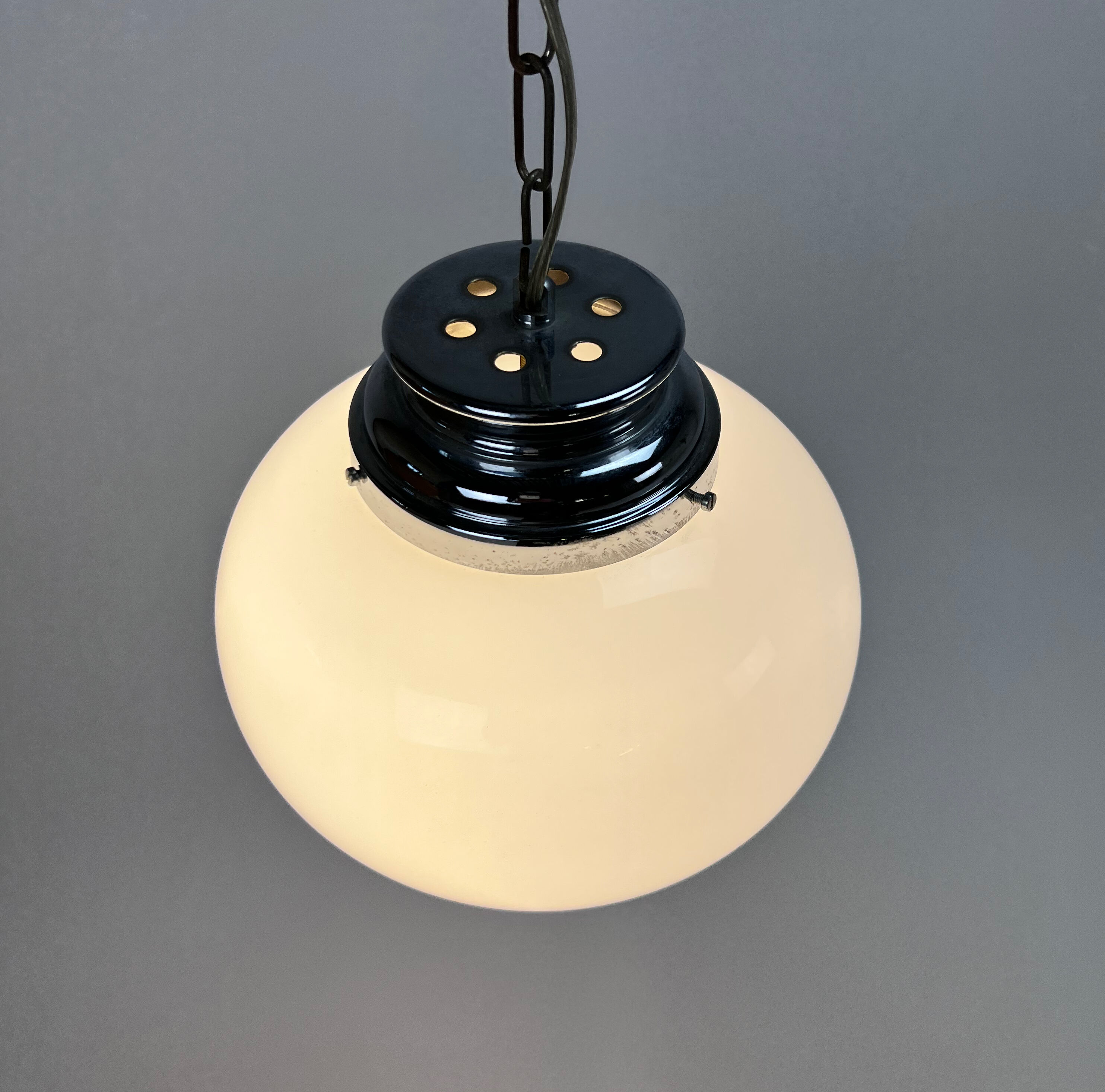 Mid century italian oval opaline glas pendant, 1960s