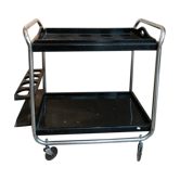 Blackened wooden rolling table