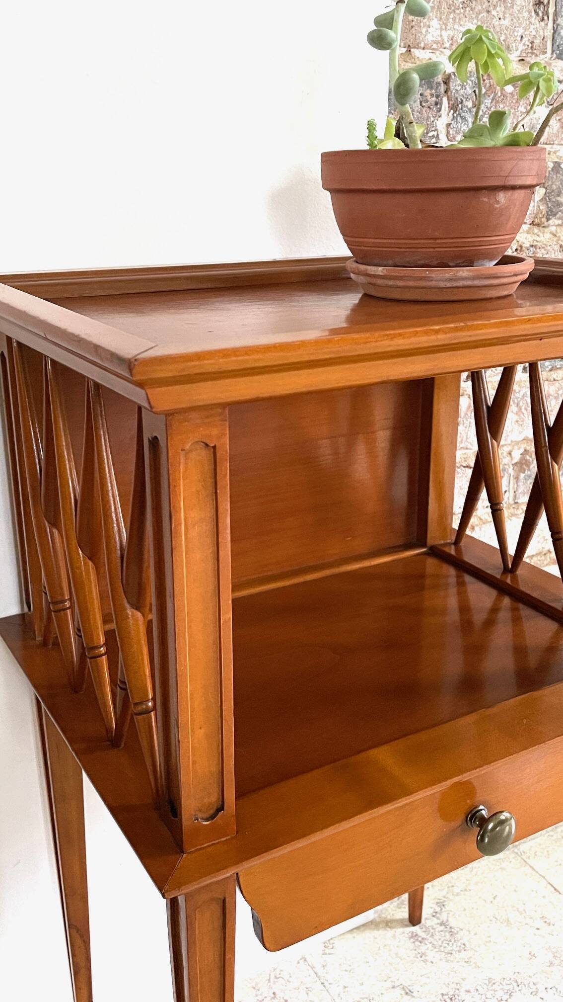 Vintage compass leg bedside table