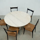 Round Belgian travertine dining table