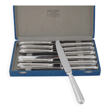 Ercuis Trianon, Rubans, 12 silver-plated table knives, excellent condition.