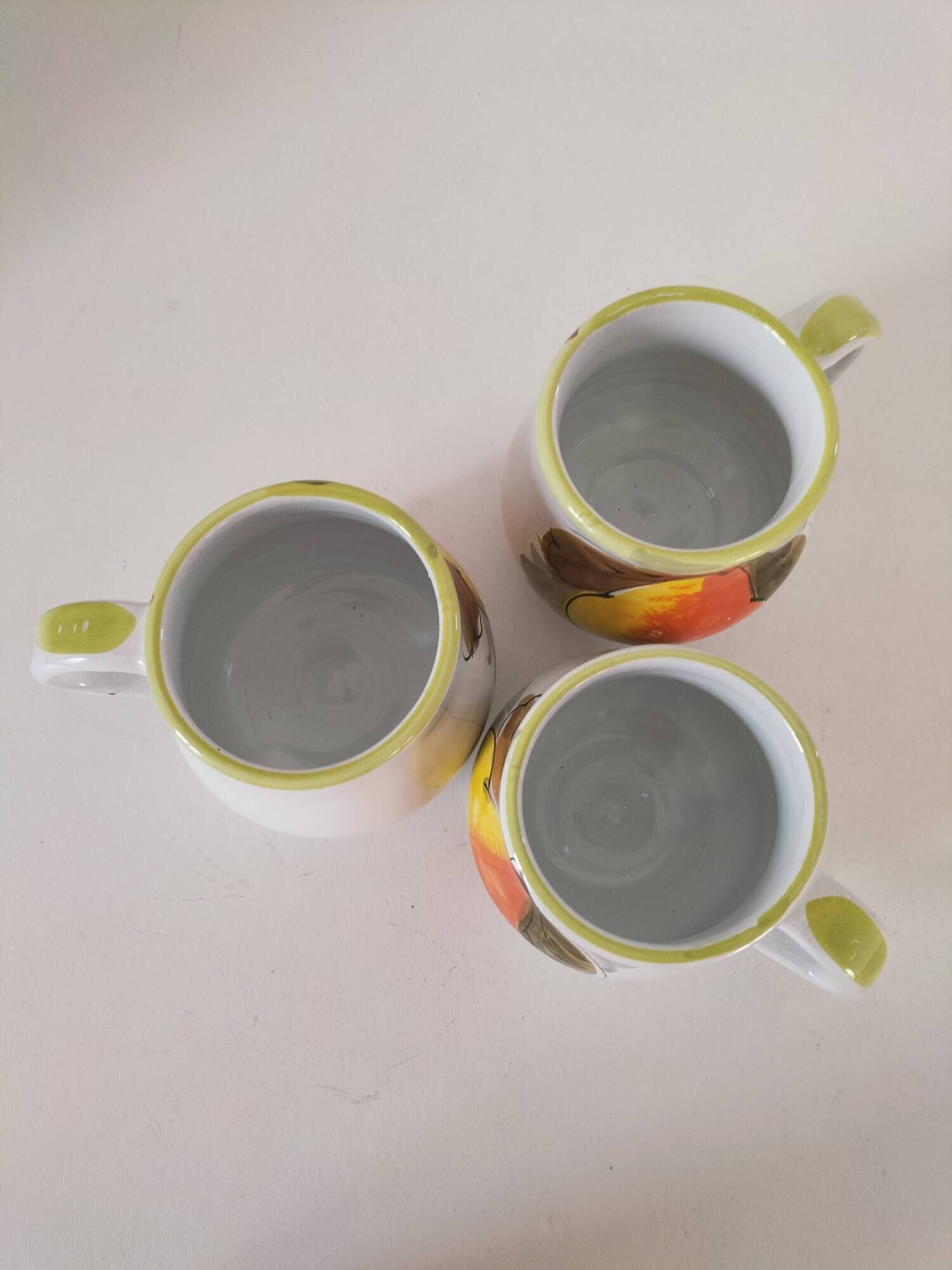 Trio of vintage Italian earthenware mugs, hand-painted – pear motif