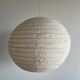 Hanging lamp in rattan and round japanese natural linen d:50