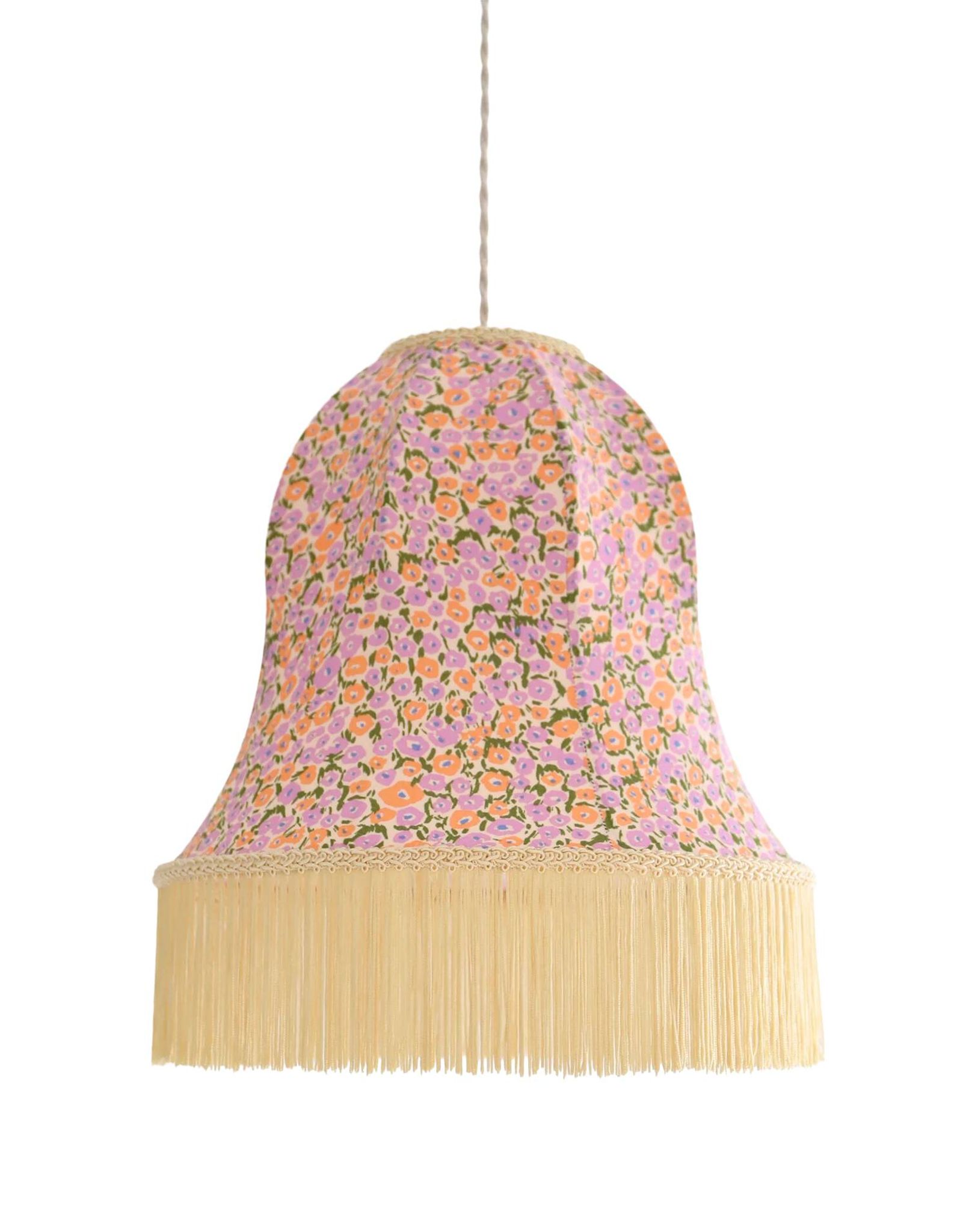 Suspension Armande forme "cloche" imprimée avec franges