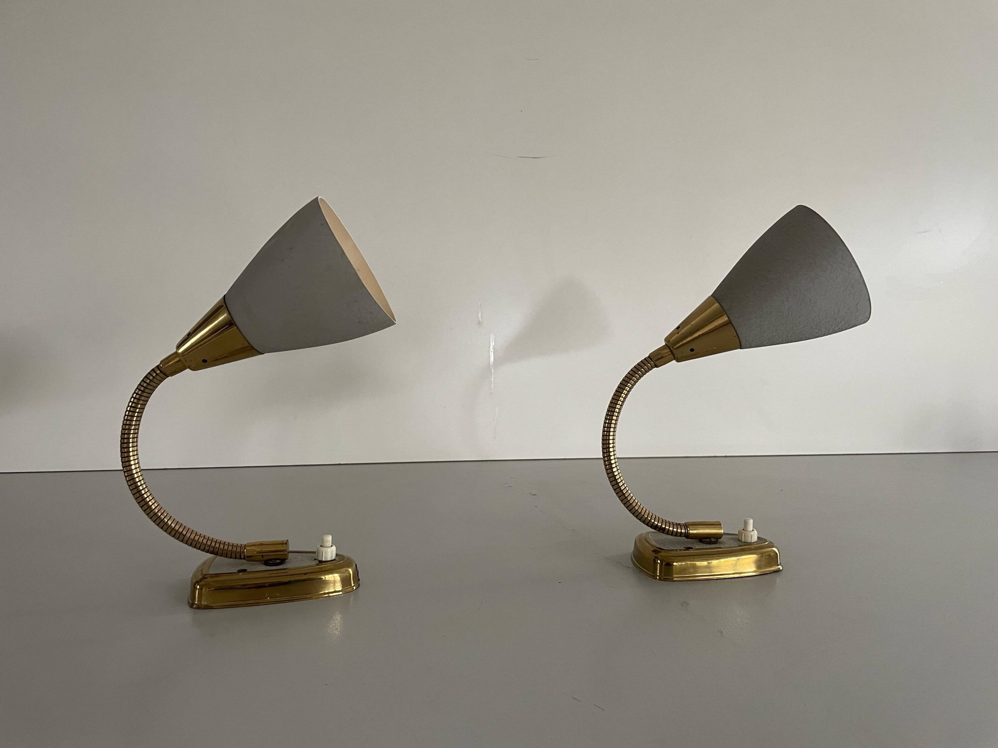 Pair of grey metal and brass wall lights, 1960s, Germany