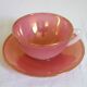 5 vintage Arcopal Harlequin teacups with saucers