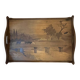 Large antique marquetry wooden platter