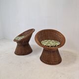 Pair of italian wicker lounge chairs, 1960's