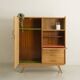 Oak desk cabinet with wardrobe space and fully pickled showcase, circa 60