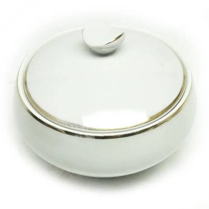 Sugar bowl, cream ceramic, Ćmielów, Poland, 1960s