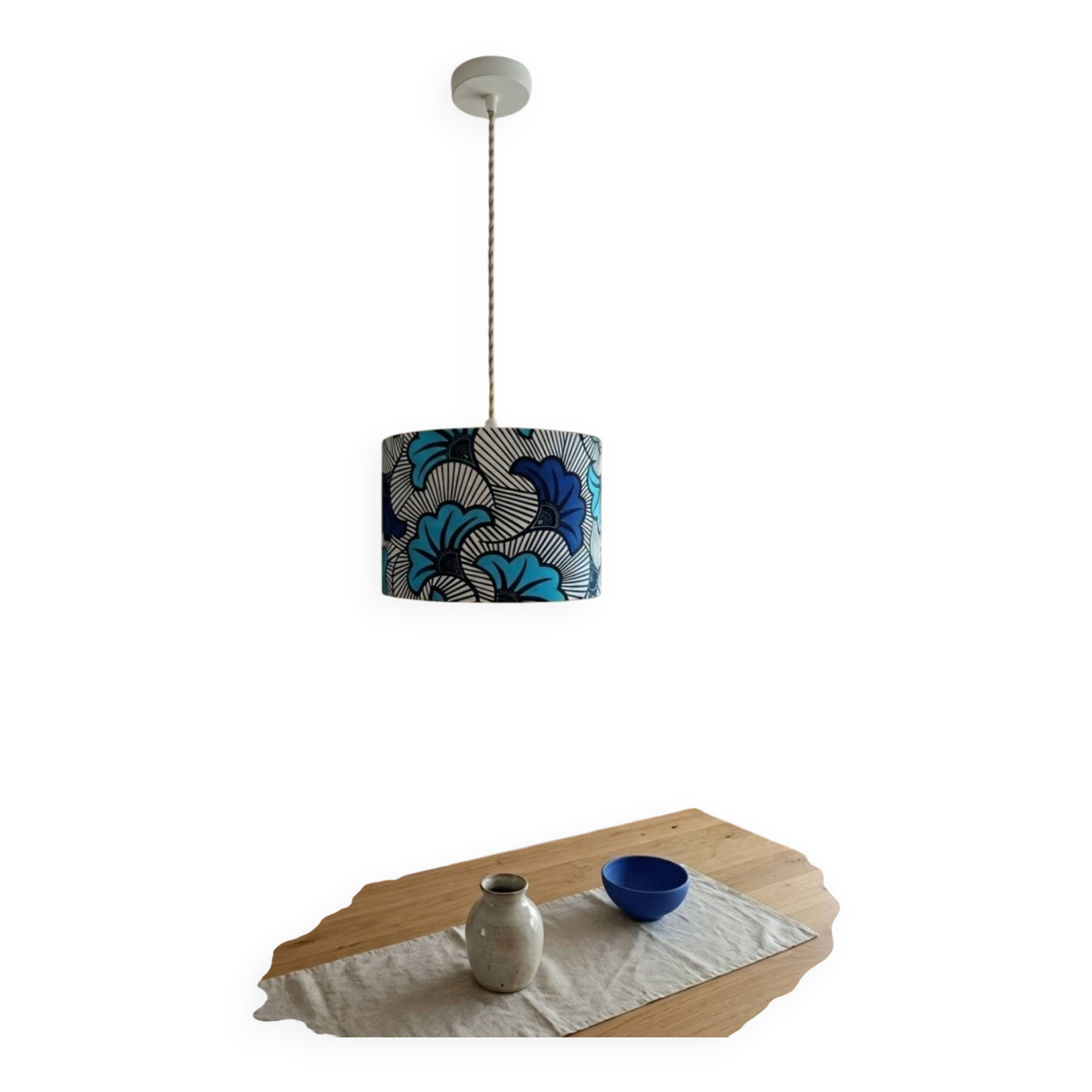 Lampshade / Suspension wax flowers blue wedding