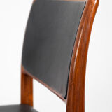 Set of 6 wooden Dining Chairs with black Leather, 1960