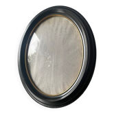 Grand cadre ovale vintage en bakélite noire avec verre convexe 23,5 cm x 18,5 cm