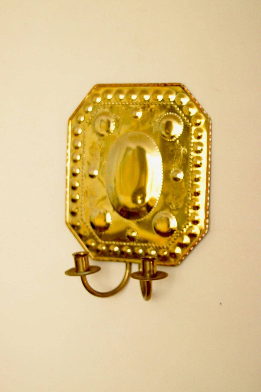 Single mid-century Swedish brass sconce for two candles