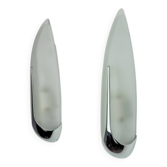 Pair of "epis" wall lights by idearte, smoked glass and silver metal, Spain, 1980