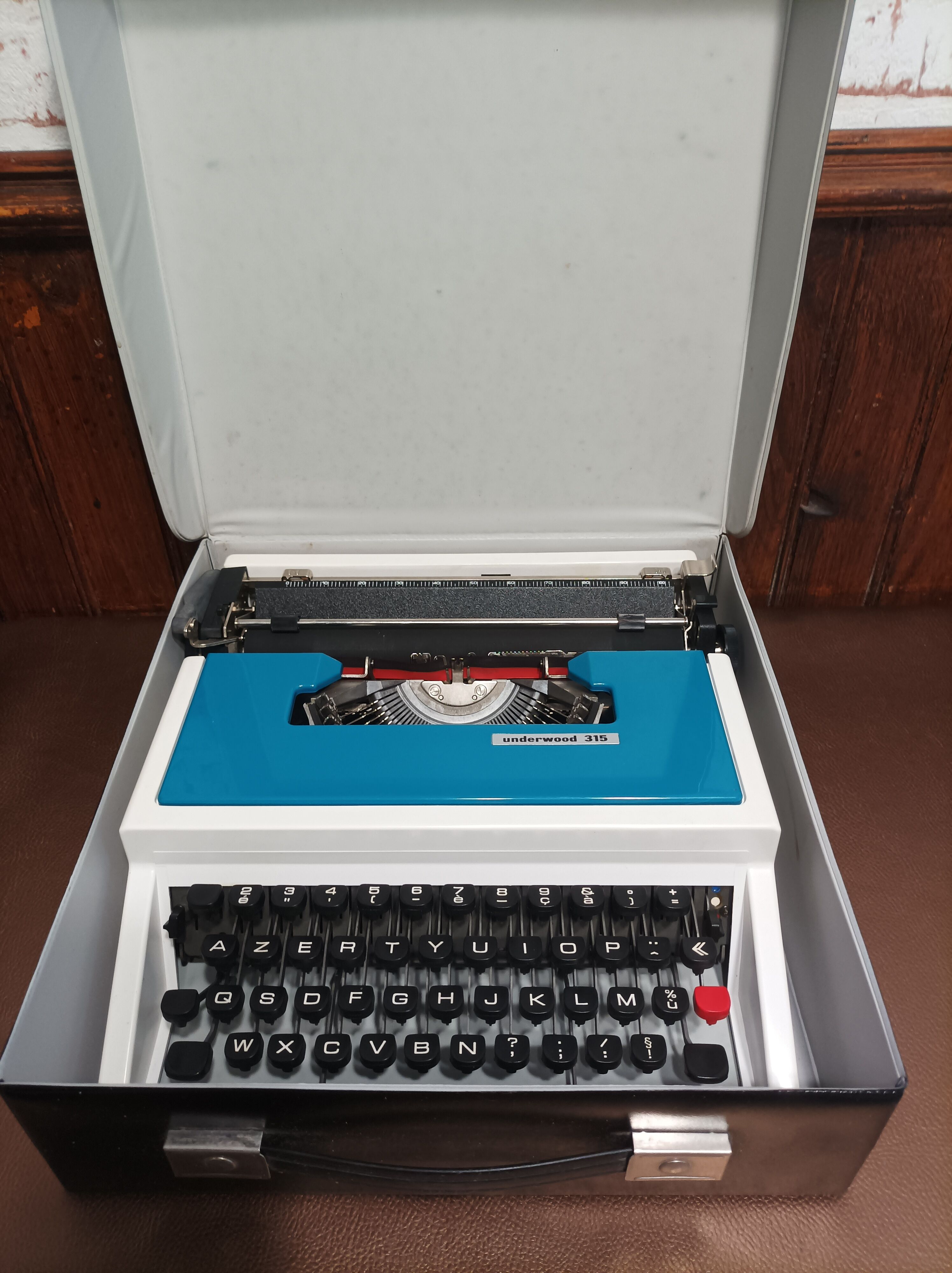 Blue Underwood 315 typewriter