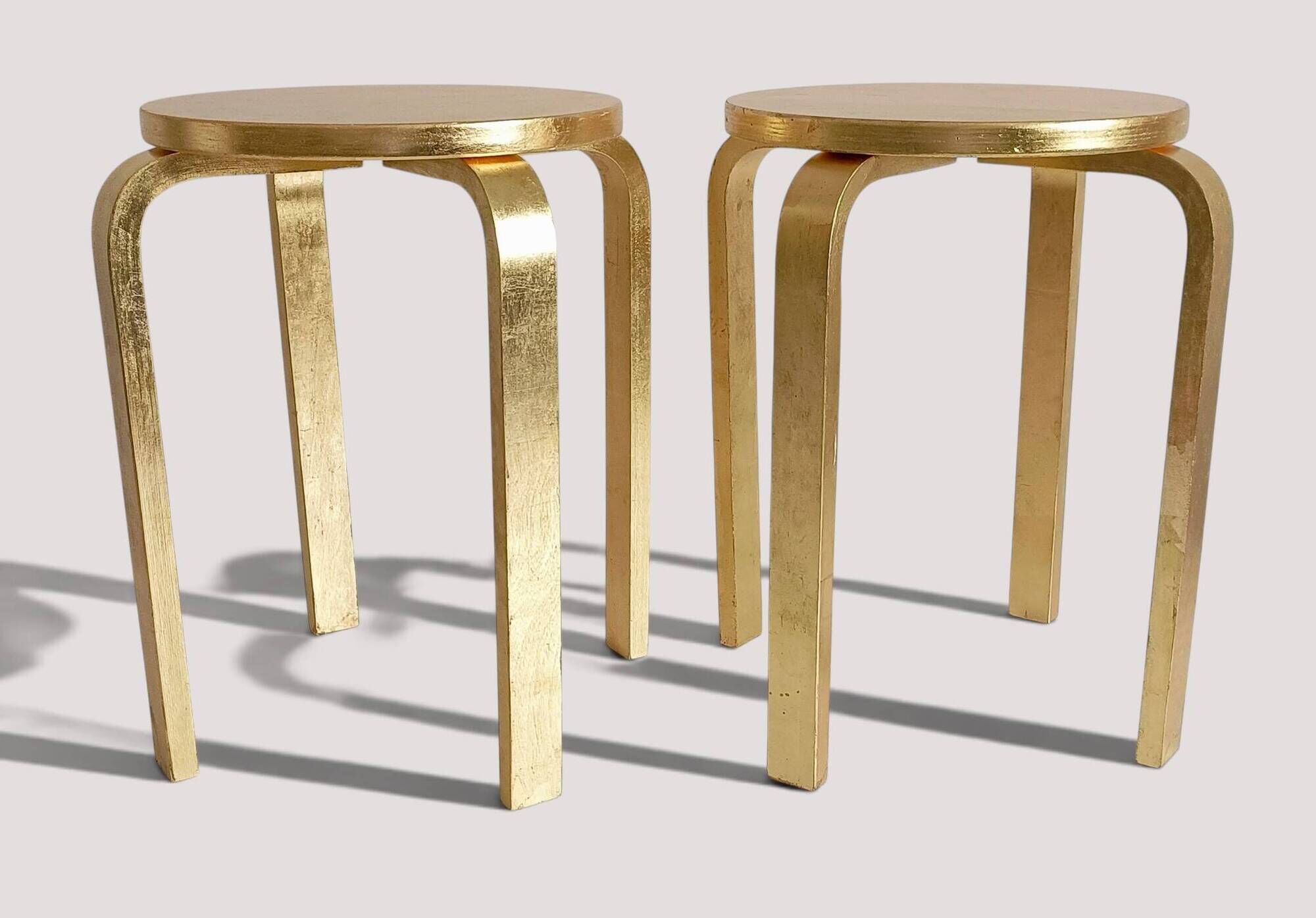 1990s IKEA Frosta Stools in the Style of Alvar Aalto, Gold Leaf Covered