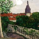 Painting frame enamelled painting signed on copper plate city of septeuil 78