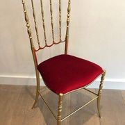 Chiavari chair and stool in brass and velvet. Around 1940.