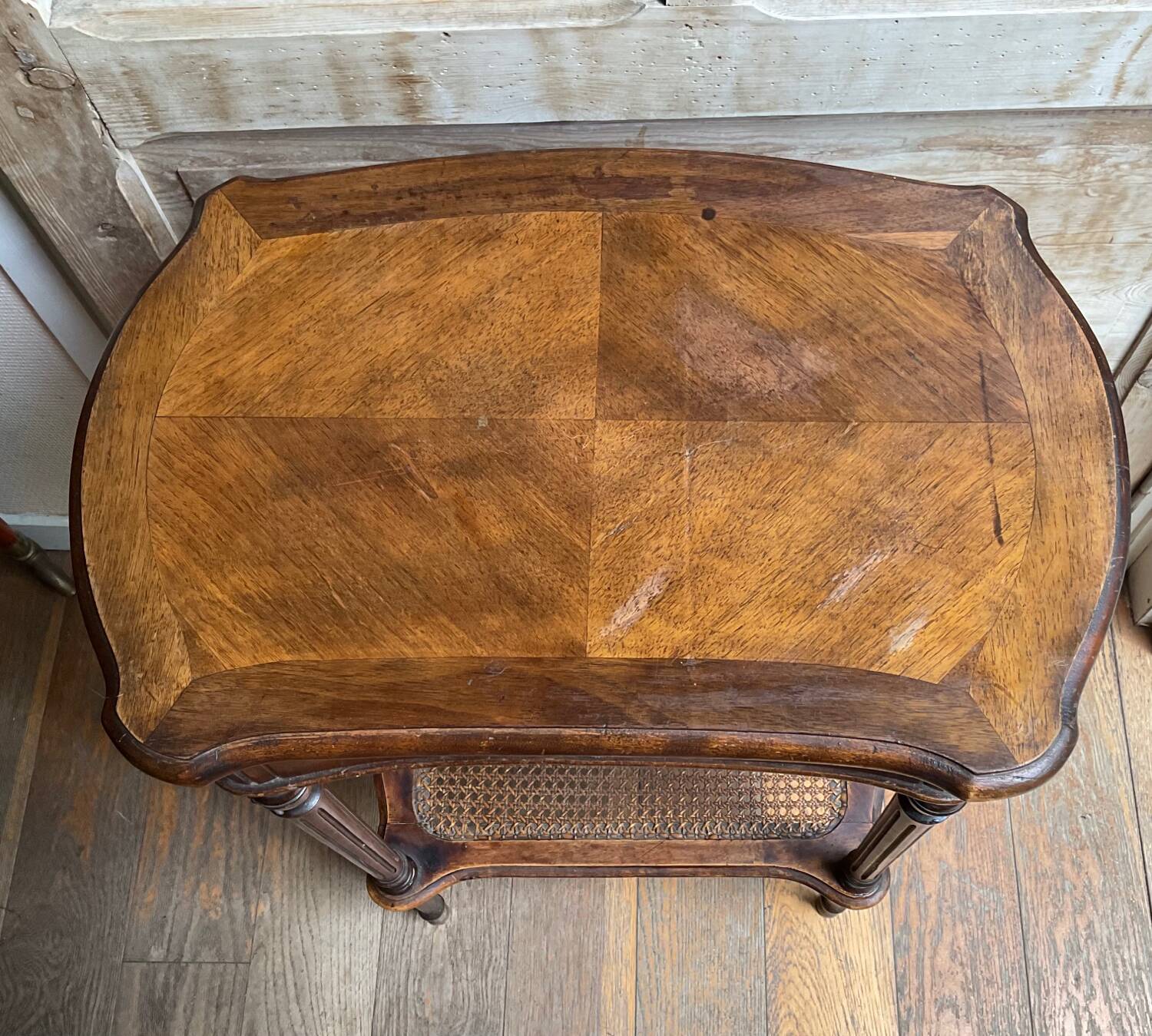 Pretty vintage oak and rattan table