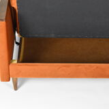 Original foldable couch, russet velvet, restored, 1960s