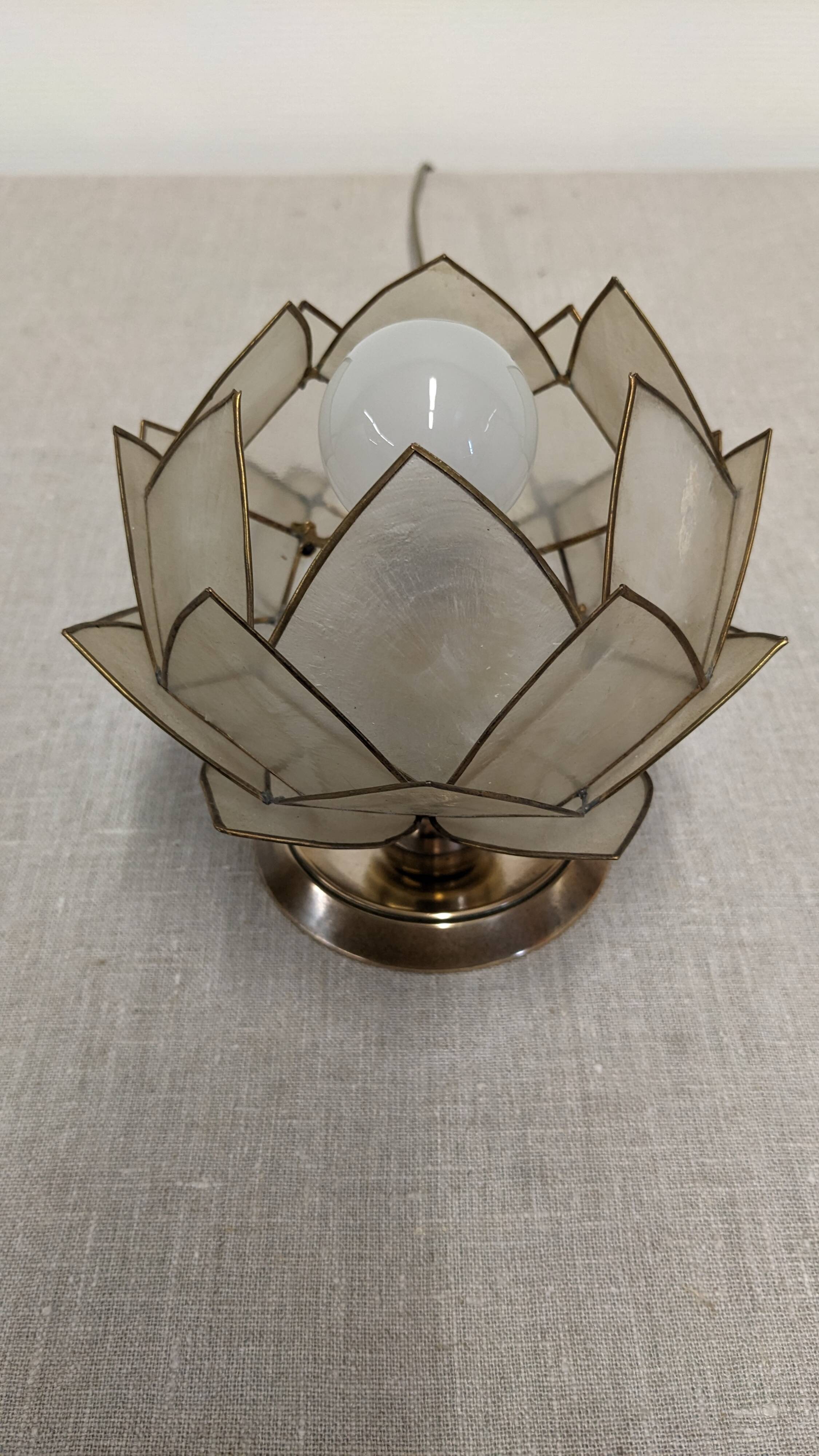Pair of mother-of-pearl lotus flower bedside or mood lamps