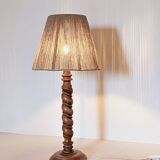 Turned wood lamp and jute lampshade
