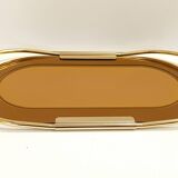 Plateau ovale en plaqué or 24 carats et miroir rose bronzé par Umberto Mascagni