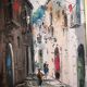 Street landscape - oil on canvas, framed and signed (to be deciphered)