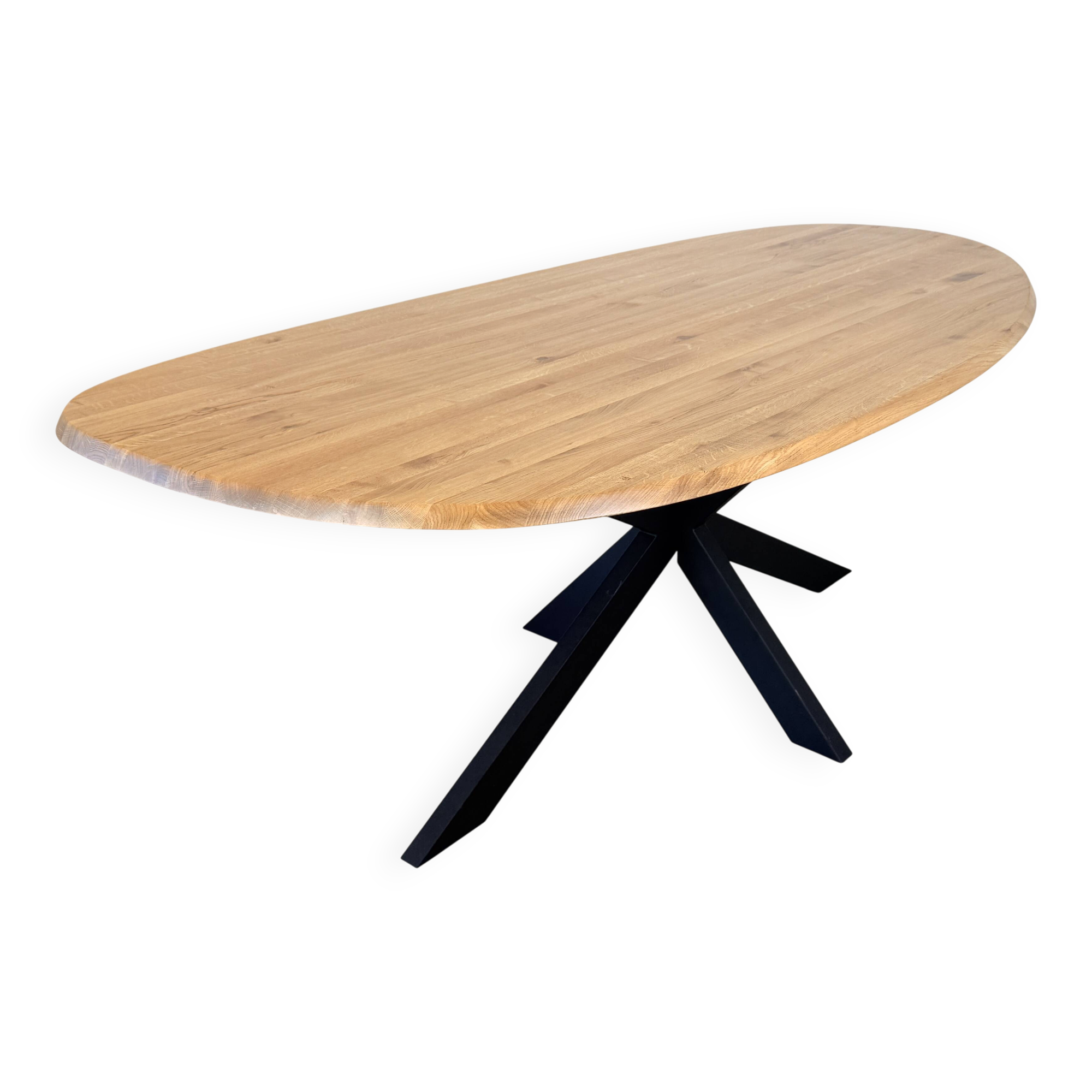 Organic oak dining table with steel matrix base, Hjort Knudsen