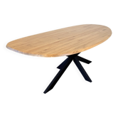 Organic oak dining table with steel matrix base, Hjort Knudsen