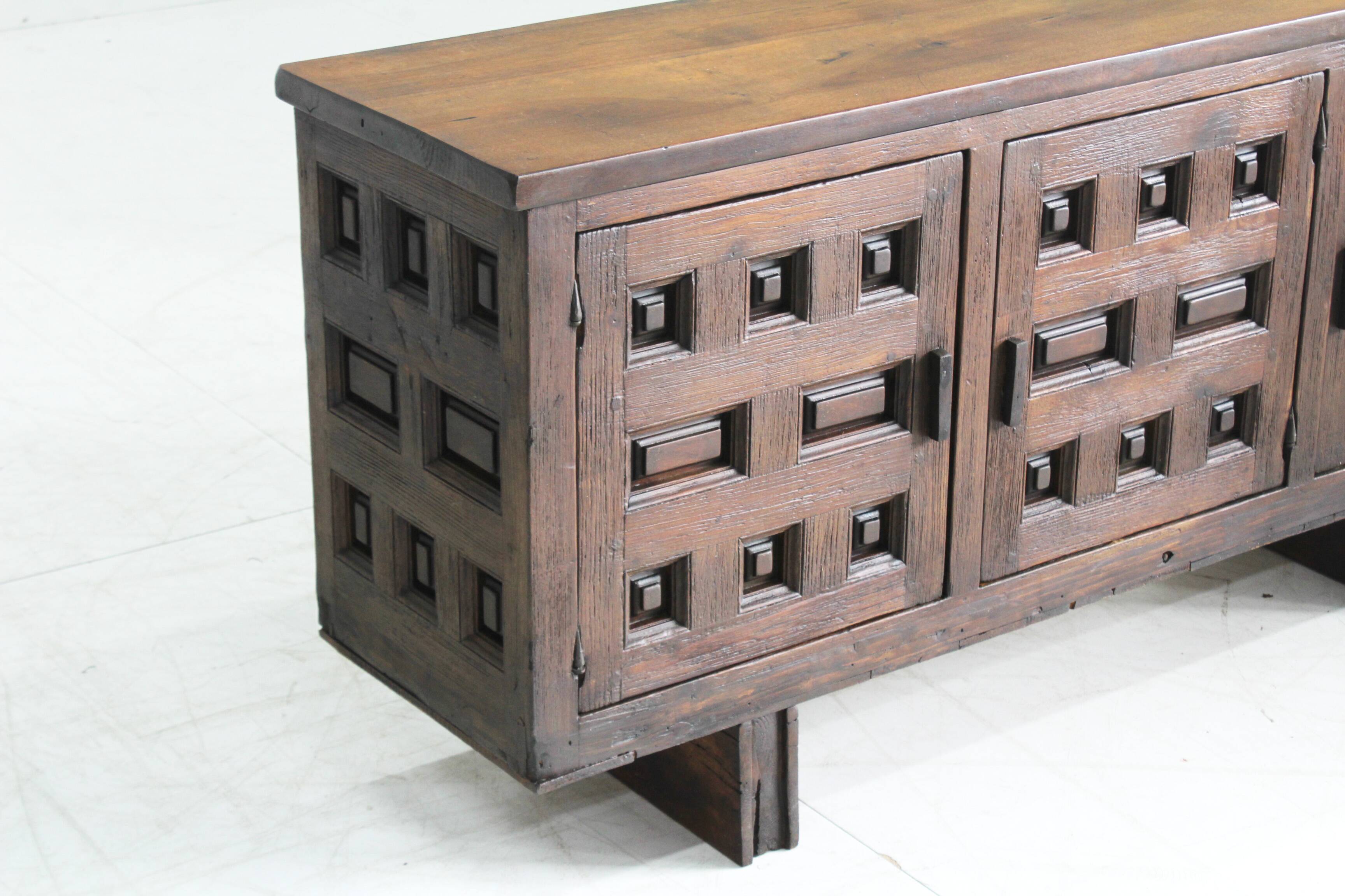 Vintage Brutalist Spanish carved sideboard credenza