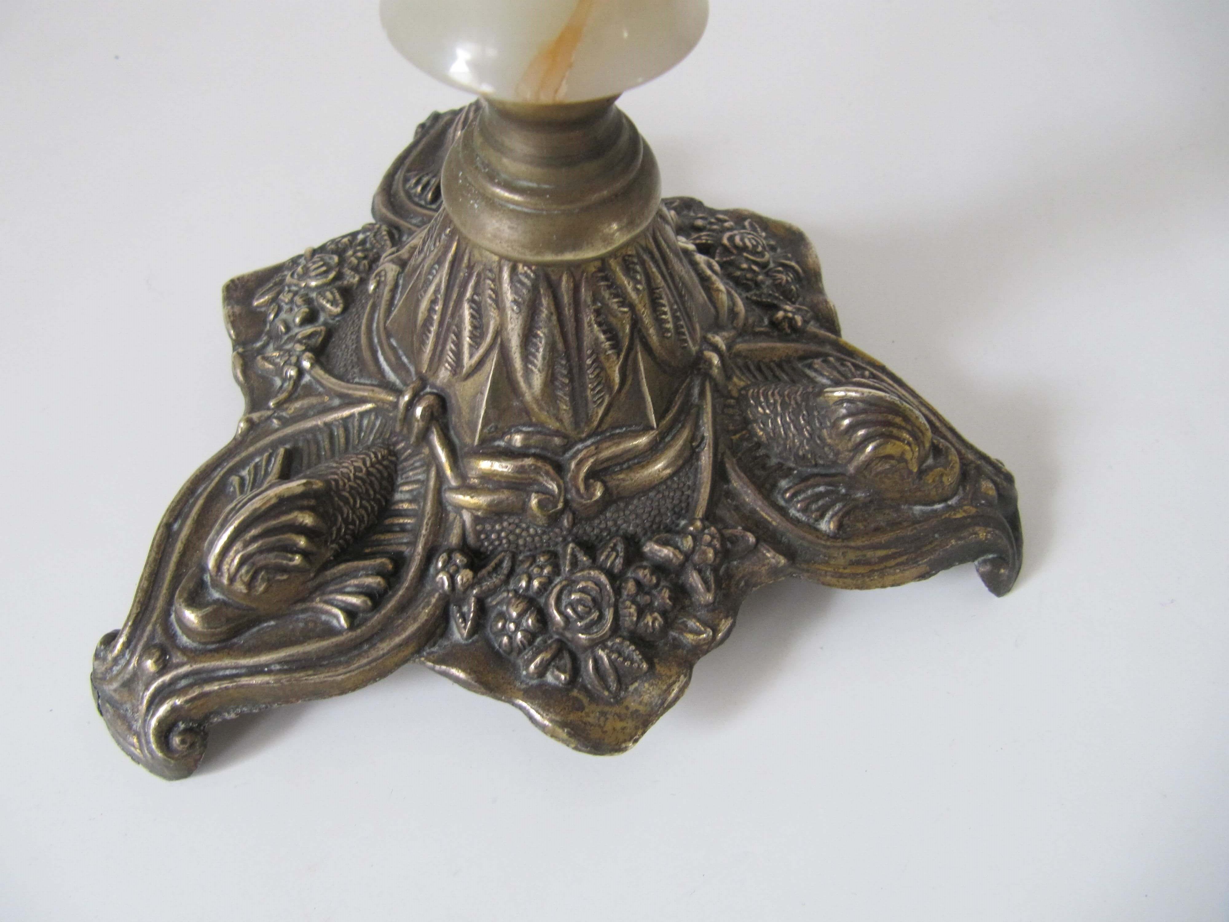 Antique brass and marble chandelier