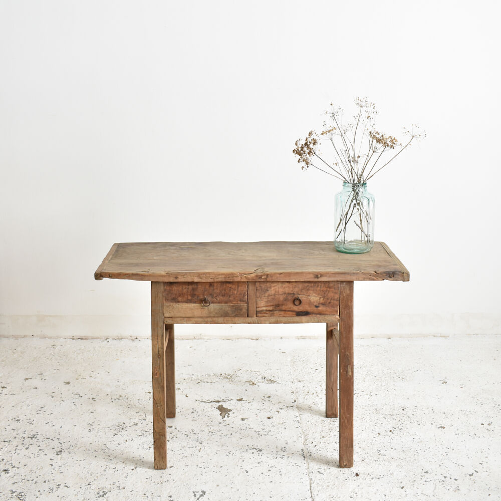 Antique console table in rustic elm