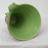 Brown and green vase with open edge rolled up