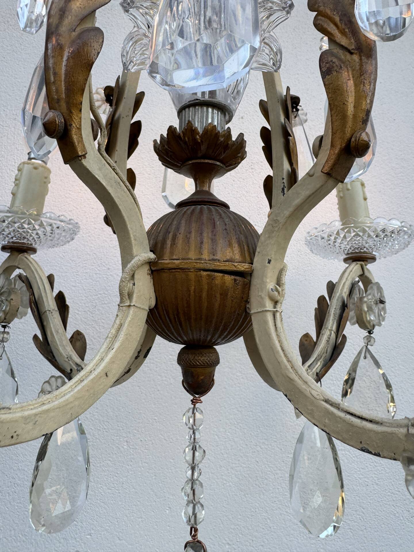 Crystal pendant chandelier wrought iron 1900