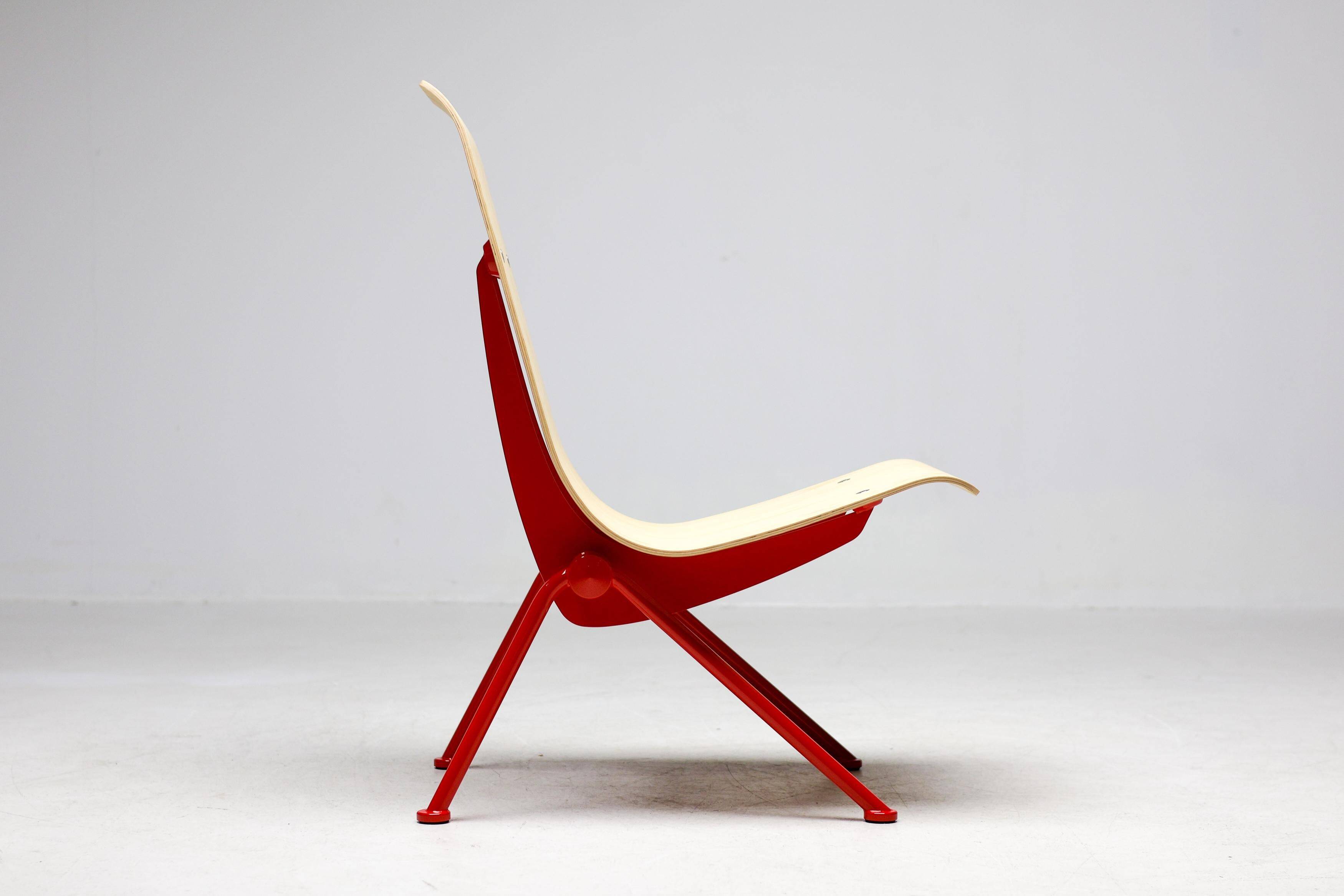 Jean Prouvé "Antoni" chair - Limited edition, red frame / plywood seat