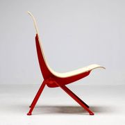 Jean Prouvé "Antoni" chair - Limited edition, red frame / plywood seat
