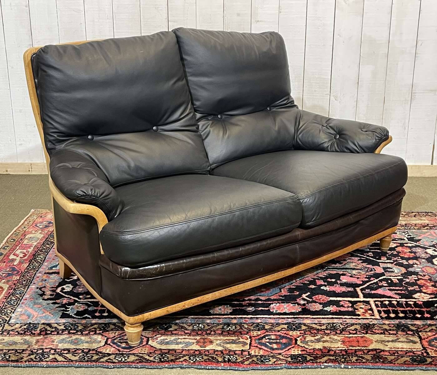Leather and beech canapé from the 1970s.