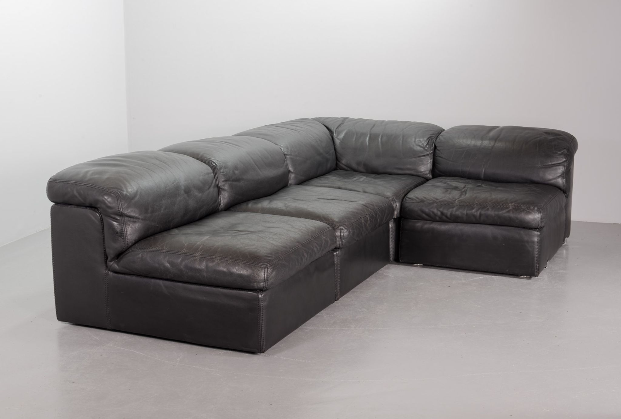 Durlet 'Jeep' Modular Sofa in Anthracite Grey Leather, Belgium 1970s