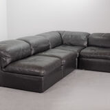 Durlet 'Jeep' Modular Sofa in Anthracite Grey Leather, Belgium 1970s