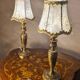 pair of Empire brass bedside lamps 34x14 electric working embroidered lampshade very beautiful