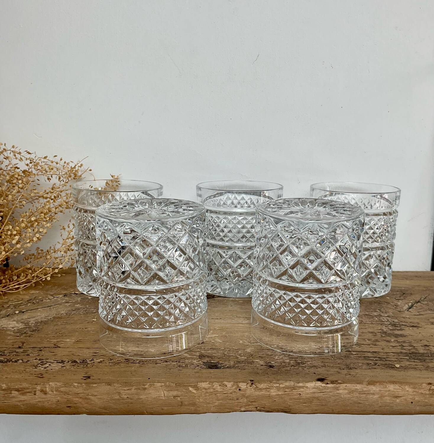 5 vintage whiskey glasses