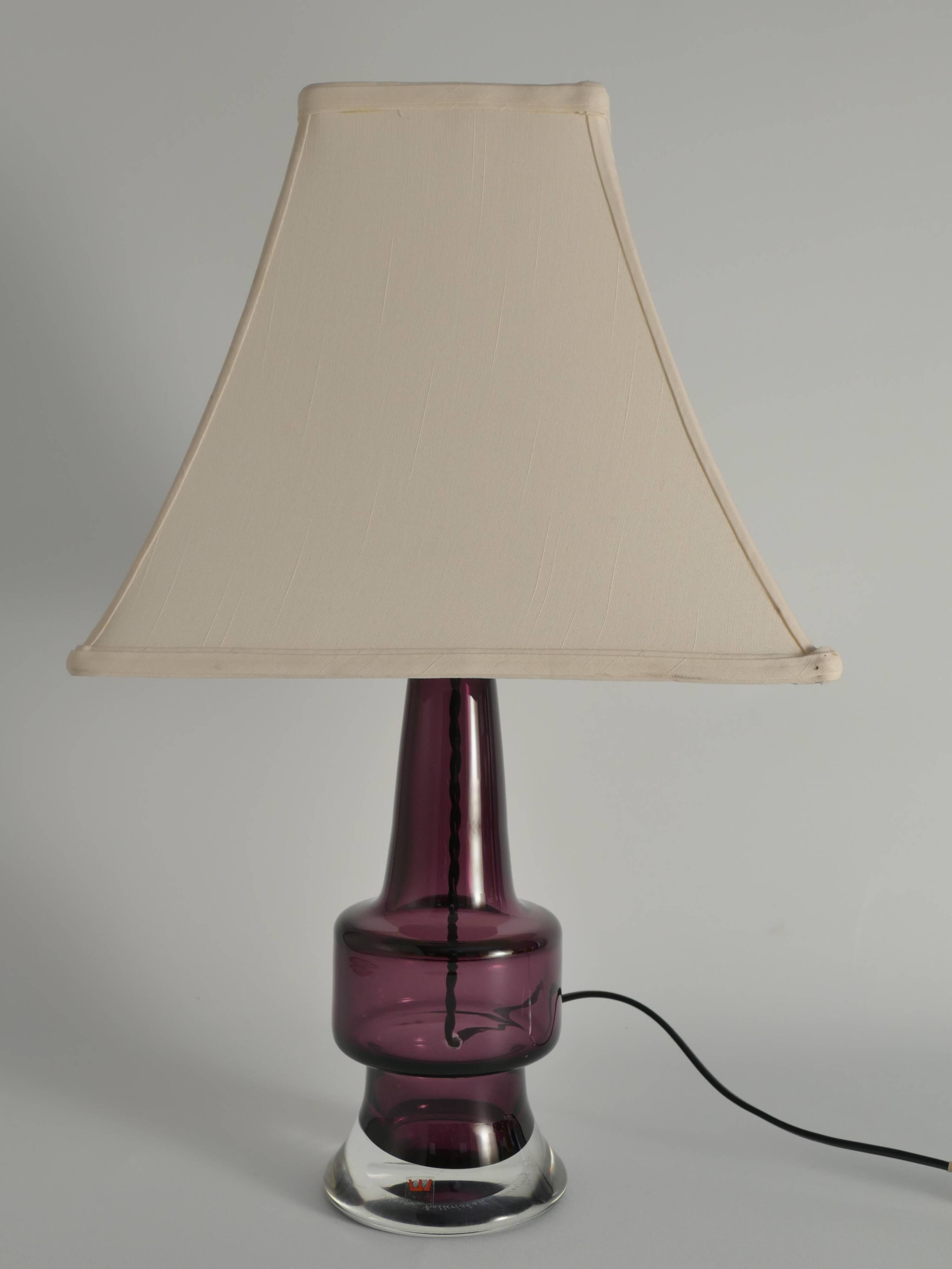 Mid-Century Modern Purple Chrystal Glass Table Lamp by Kosta 1960s