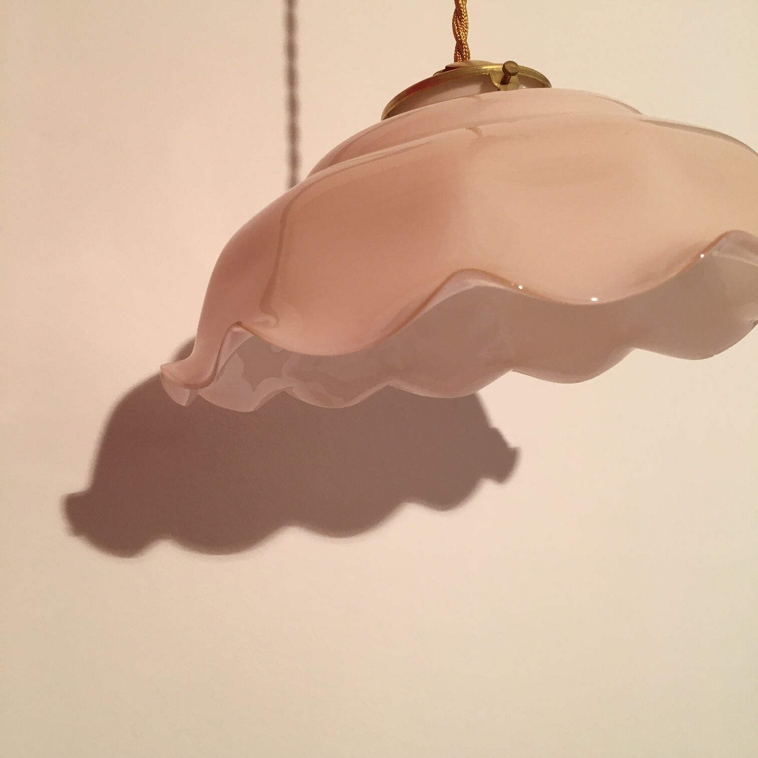 Powder pink opaline hanging and golden woven cord