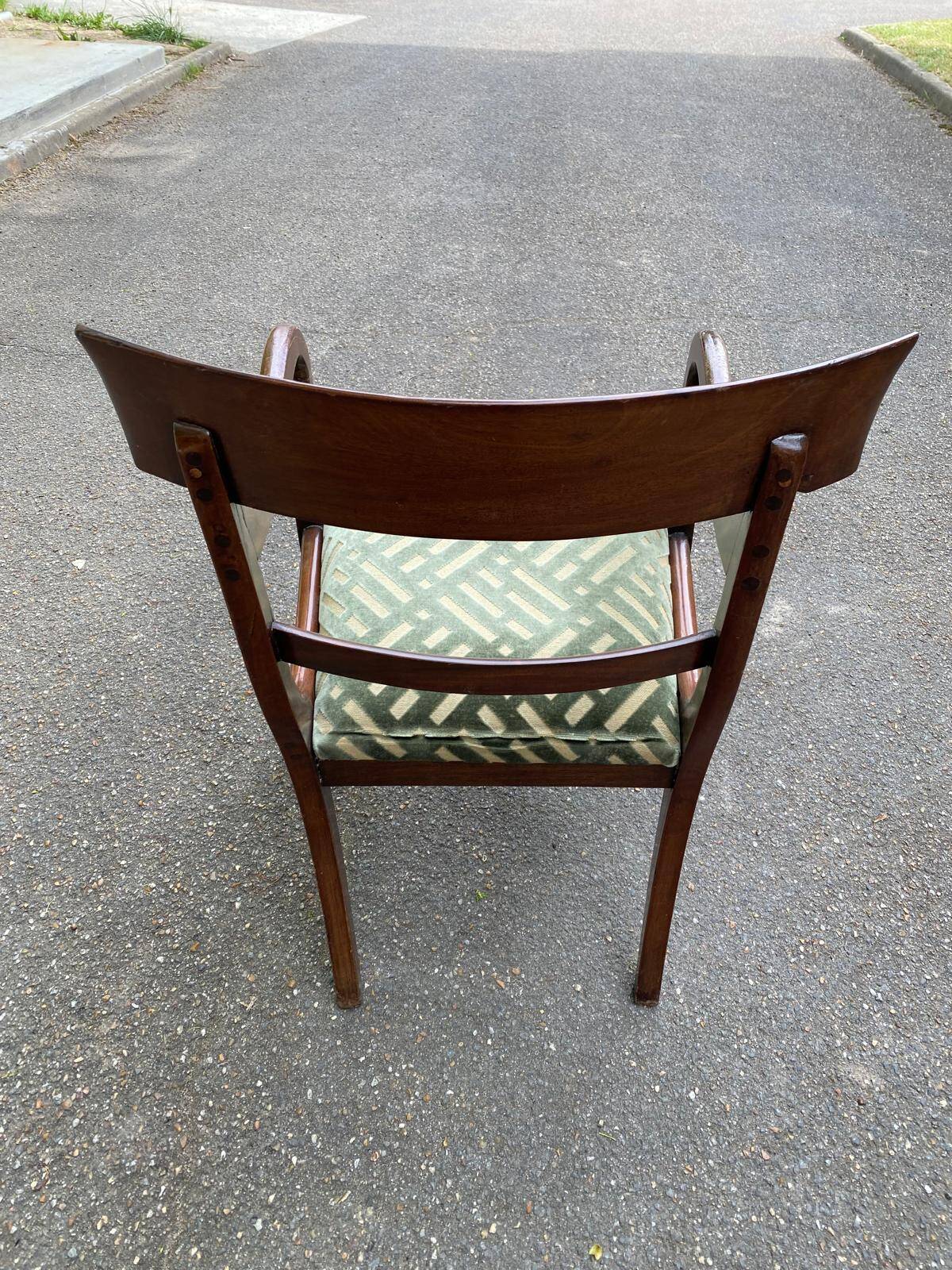 English Regency office chair in curved wood and green velvet