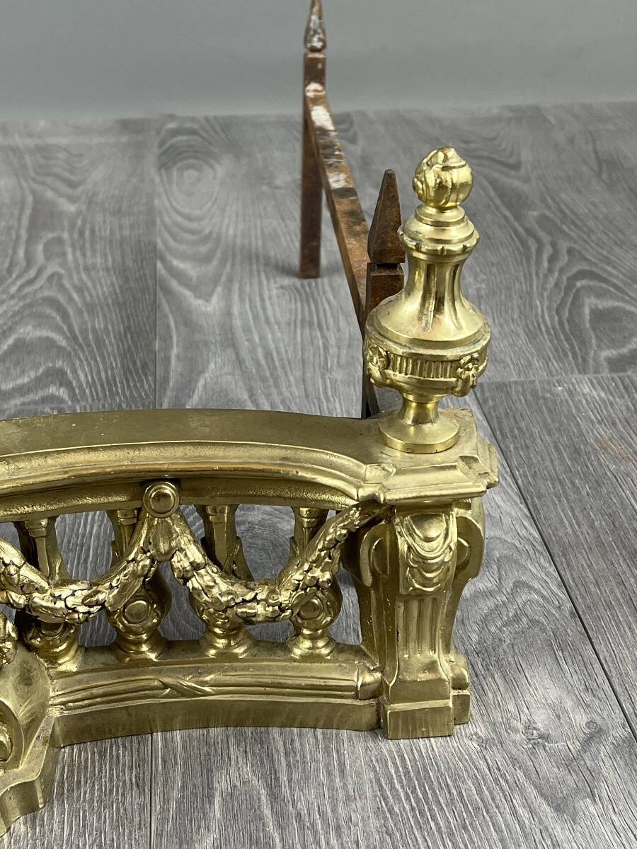 Pair of gilded bronze andirons, Louis XVI style, 20th century