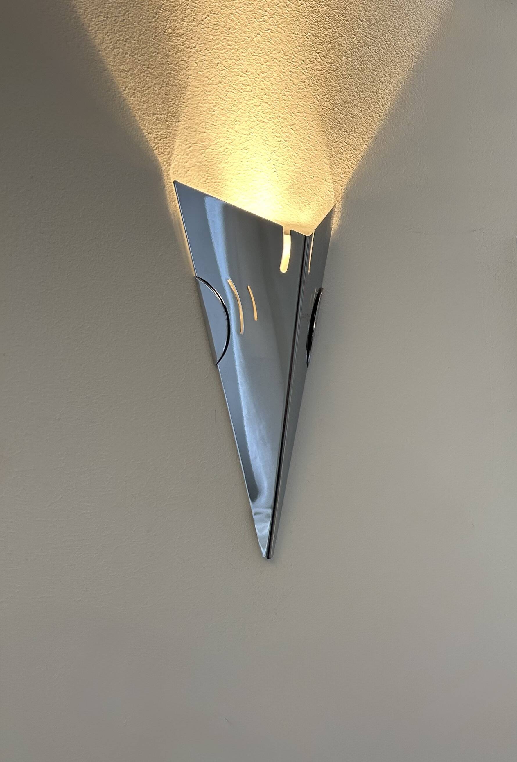 Pair of vintage wall lights, chrome-plated metal, France, 1980