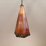Older Danish cone-shaped hanging lamp in copper-colored lacquer with an inner contrasting shade.