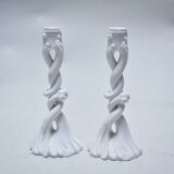 Pair of white ceramic candlesticks